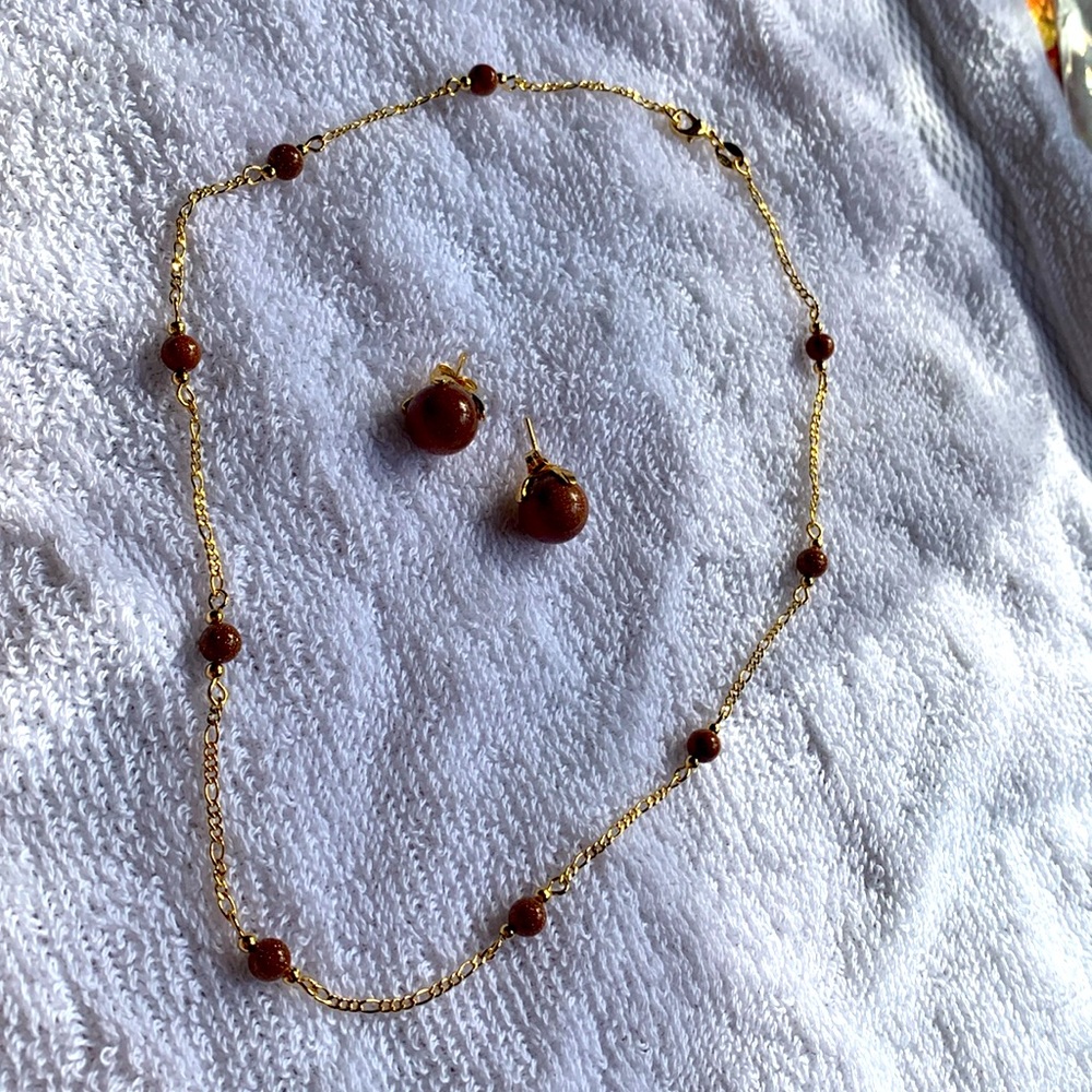 Goldstone necklace and earrings set